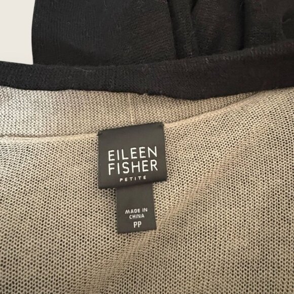 Eileen Fisher Layered Cardigan XSP Black Taupe Knit Sweater EUC Casual Classic - Picture 3 of 7